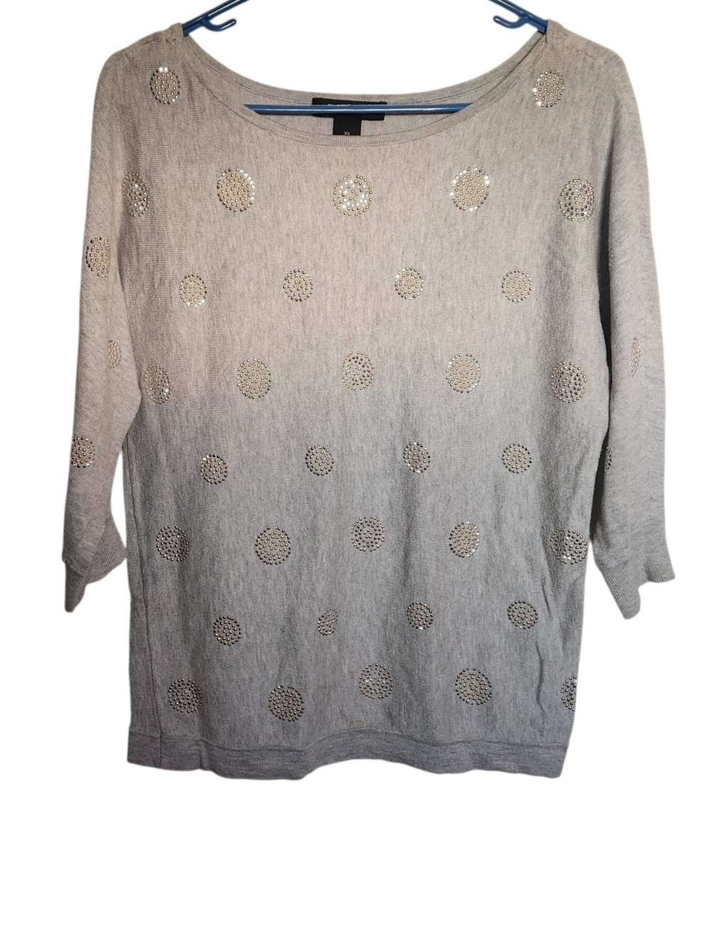 White House Black Market Light Tan Stud-Embellished Scoop Neck Sweater XS
